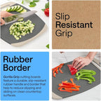 GORILLA GRIP BPA-Free Reversible Kitchen Cutting Board Set of 3, US Designed, Nonporous, Juice Grooves Catch Liquid, Slip Resistant Border, Dishwasher Safe, Durable Food Chopping Boards, Gray Almond