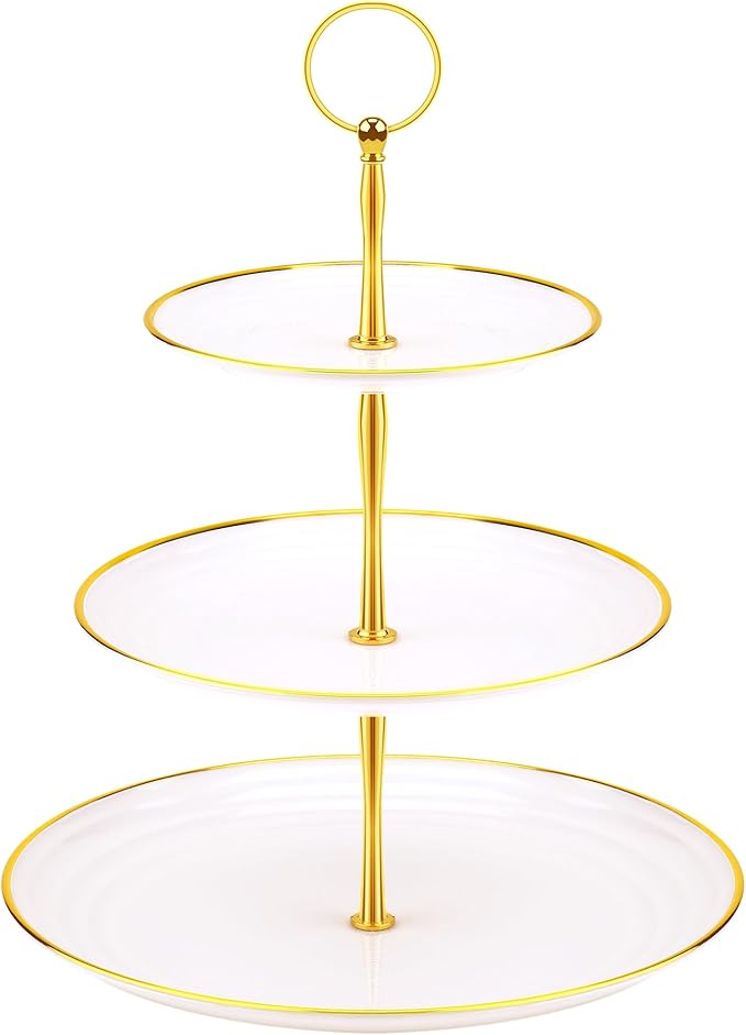 PinCute Cupcake Stand Holder - 3 Tier Cup Cake Dessert Tower, Plastic Tiered Serving Tray&Metal Rod for Birthday Party, Baby Shower and More