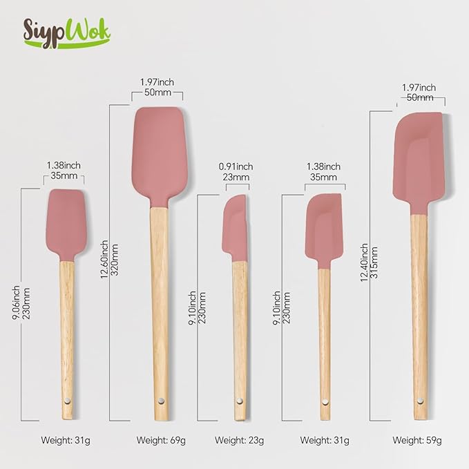 Silicone Spatula Set, Food Grade Rubber Spatula-4 Piece Nonstick Rubber Spatulas, Spoonula, Jar Scraper for Cooking, Baking, Mixing, Frosting - Heat Resistant Up to 600°F (5 Pcs Spatula Pink)
