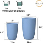 Wheat Straw Cups 6 PCS Good Alternative to Plastic Reusable Cups 12 oz Unbreakable Drinking Cup Reusable Dishwasher Safe Water Plastic Glasses Light Blue