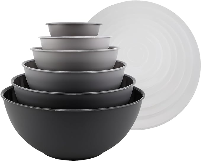 COOK WITH COLOR Mixing Bowls with Lids - 12 Piece Plastic Nesting Bowls Set includes 6 Prep Bowls and 6 Lids, Microwave Safe Mixing Bowl Set, Multicolor