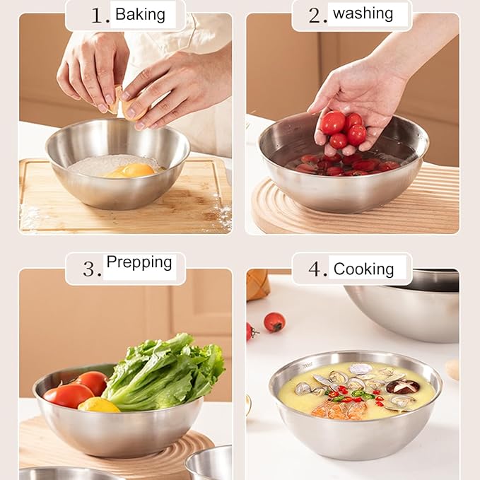 Stainless Steel Salad Bowls Set of 2 Mixing Bowl with Measurement Markings Snacks Bowls, 1.70 Quart Serving Bowls for Mixing, Cooking, Baking, Prepping and Home Kitchen Food Storage Bowls