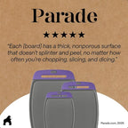 GORILLA GRIP BPA-Free Reversible Kitchen Cutting Board Set of 3, US Designed, Nonporous, Juice Grooves Catch Liquid, Slip Resistant Border, Dishwasher Safe, Durable Food Chopping Boards, Gray Purple