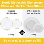 Hioasis 300pcs White and Gold Plastic Plates - Disposable Dinnerware Set Suitable for 50 Guests Include 10.25" Dinner & 7.5" Dessert Plates,Silverware Set, Cups for Wedding(NO Napkins Included)