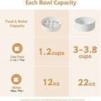 Havniva Ceramic 1.2 Cup Raised Slow Feeder Dog Bowl Set, Elevated 6.1inch Bowl and 7.3inch Slow Feeder Dish with Acacia Wood Stand for Small and Medium Dogs (2 x Reactived Glaze -White+ Stand)