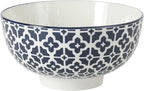 Gibson Home Castle Way 4-Piece Serving Bowl Set, 8 Inch Round Stoneware Bowls, Blue & White Assorted Pattern, Decorative Everyday Use