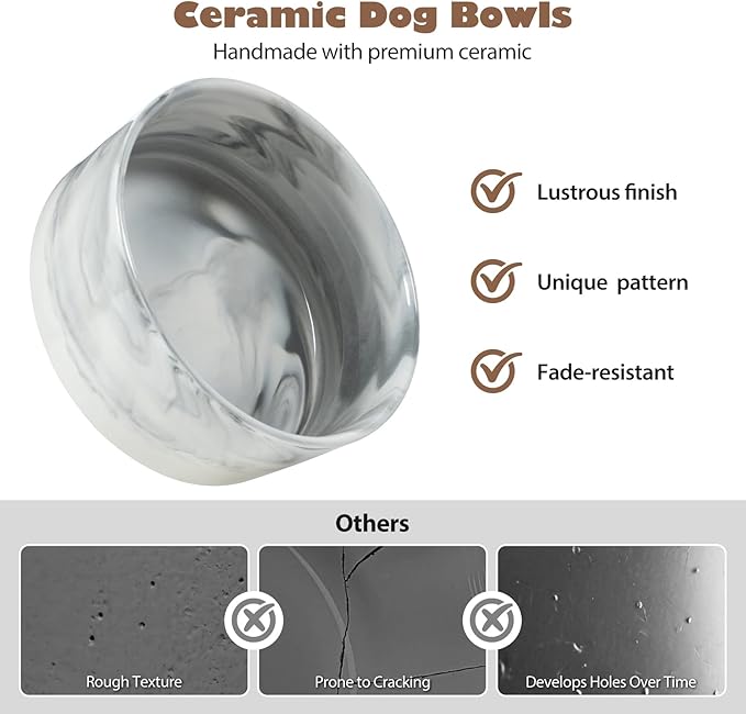 Dog Bowls Set with Wood Stand, 1.7-Cup Ceramic Puppy Bowls for Small Dogs,Weighted Food Water Bowl Set for Dog and Cat
