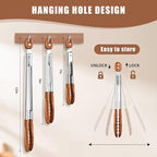 Wooden Tongs for Cooking Set of 3 (7",9",12") Natural Walnut Wooden kitchen Tongs for Grilling, Serving, BBQ and Tossing Salad etc | Ergonomic Stainless Steel Non-Slip Grip, Heat Resistant, Pull Lock