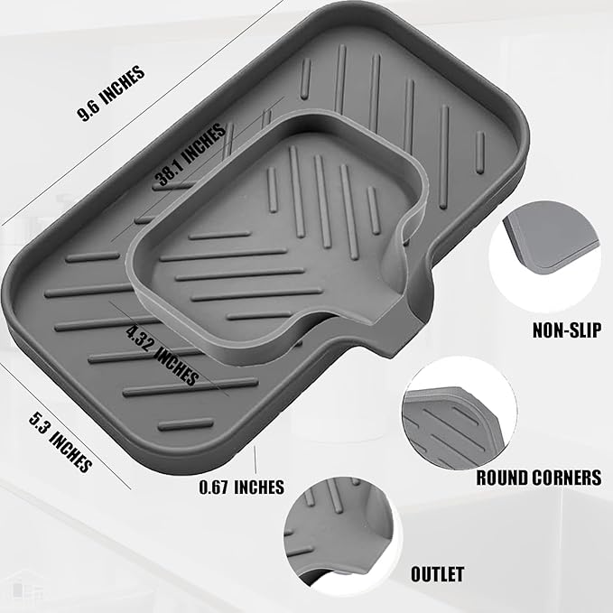 2 PC Sponge Stand for Kitchen Sink and Soap Tray for Bathroom Sink, Silicone Soap Dish with Drain and Toothbrush Holder, Cutlery Dispenser, Tray and Utensil Organizer