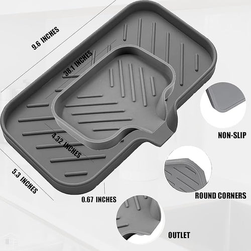 2 PC Sponge Stand for Kitchen Sink and Soap Tray for Bathroom Sink, Silicone Soap Dish with Drain and Toothbrush Holder, Cutlery Dispenser, Tray and Utensil Organizer