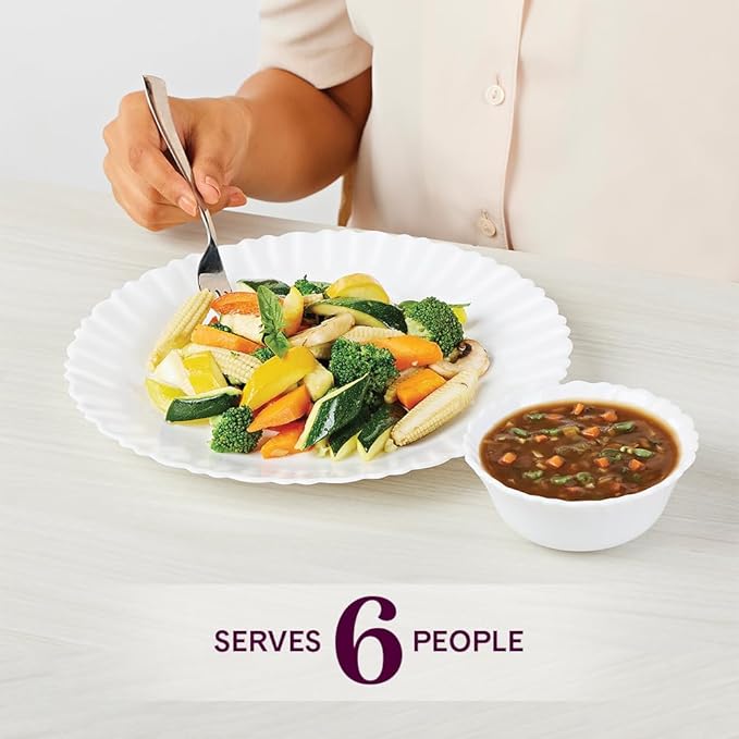 Borosil Gourmet Dinnerware Set For 6, 35 Pieces, White Dinner Plates and Bowls Sets, Chip Resistant Tempered Opal Glass, Stain Resistant, Dishwasher & Microwave Safe Dinner Set For Gifting, Serves 6