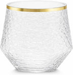 48 Pack Ribbed Stemless Champagne Flutes Gold Rim – 24 9oz Mimosa Glasses & 24 12oz Plastic Cups, BPA-Free Disposable Shatterproof Toasting Glasses for Weddings, Parties, Cocktail Wine Bar Events