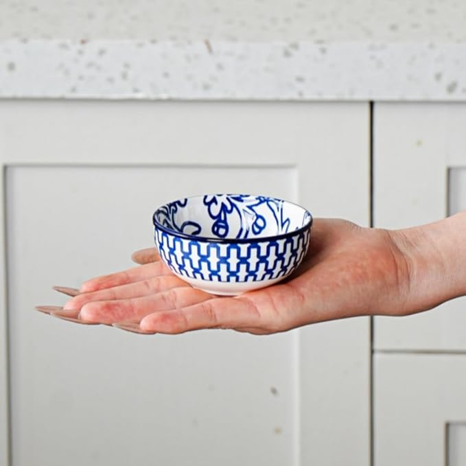 Ceramic Dipping Bowls Set - Mini 2.7 Oz Soy Sauce Dishes - 3 inch Small Side Dishes for Appetizers Charcuterie Sushi Sauce Snack Soy - Pinch Bowls for Kitchen Prep - Set of 6 - Vintage Blue