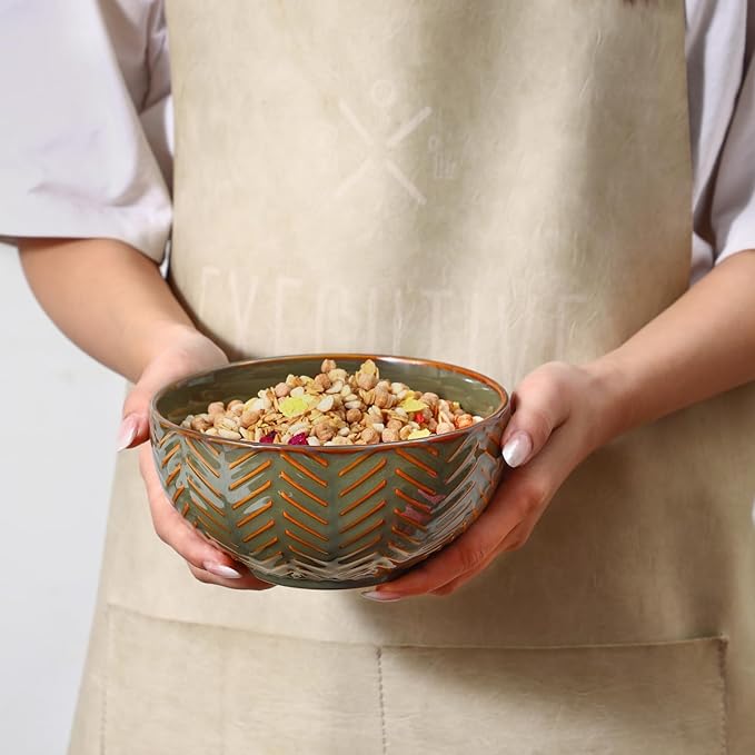 Sureasy 25 oz Ceramic Cereal Bowls Set of 4, 5.9 Inch Green Soup Bowls for Kitchen, Perfect for Soup, Pasta and Salad, Microwave & Dishwasher Safe