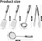 Stainless Cooking Utensils,Heavy-Duty Thickened Cooking Utensils,Kitchen Tools Include Solid & Slotted Spatula,Soup Ladle,Egg Whisk,Tongs,Skimmers