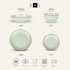Stone Lain Brasa Stoneware 16 Piece Modern Dinnerware Set, Plates and Bowls, Service for 4, Light Green, Microwave & Dishwasher Safe