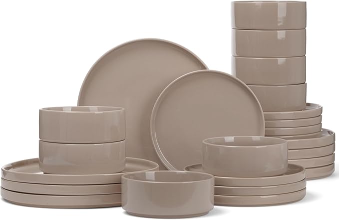 Famiware Nebula Plates and Bowls Sets, Dinnerware Sets, Dishes Set for 8, 8-Set(24pcs), Cinnamon Brown