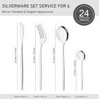 Silver Silverware Set, 24-Piece Stainless Steel Flatware Set Service For 6, Mirror Polished Tableware Cutlery Set Knife Fork And Spoon For Home & Restaurant, Dishwasher Safe
