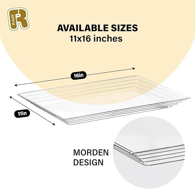 6 Pack Extra Large Plastic Serving Trays for Party - 16 x 11 Clear Plastic Tray - Heavy Duty Trays for Food - Rectangular Party Serving Trays and Platters (Clear)