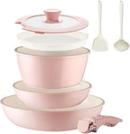 8PCS Ceramic Cookware,Nonstick Ceramic Pan, Removable Handle Pots and Pans Set, Stackable Pan Set, Nonstick Pots and Pans Set Non Stick pot(Pink)