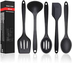 Silicone Kitchen Utensils Set, 5 PCS Heat Resistant Non Stick Cooking Tools, Silicone Spatula/Turner/Serving Spoon/Soup Ladle/Slotted Spoon, for Home and Camping