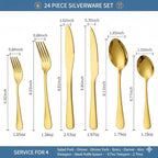 GPY Gold Silverware Set with Steak Knives, 36-Piece Stainless Steel Flatware Set Service for 6, Titanium Plated Gold Cutlery with Mirror Finish, Dishwasher Safe for Wedding, Party & Gift