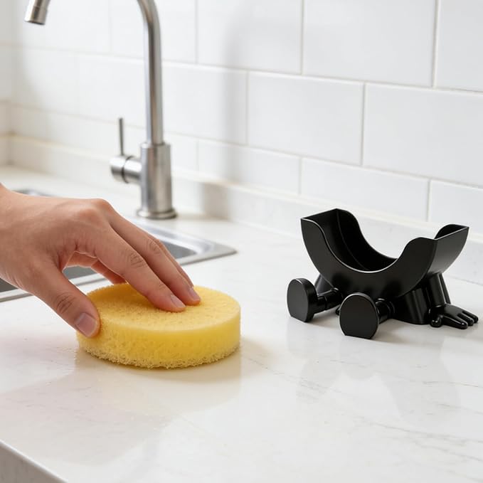 Cute Hanging Sponge Holder with Drainage, 3D Printed Funny Sponge Holders for Kitchen Sink, Peeing Scrub Sponge Holder, Keeps Your Sponge Dry (Black)