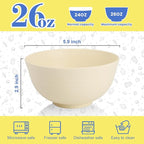 Wheat Straw Bowls Set of 6, 26 OZ Unbreakable Cereal Bowls, Reusable Plastic Bowls for Camping, Dorm, RV, Picnic, Lightweight Salad Soup Bowls, Microwave & Dishwasher Safe, Beige