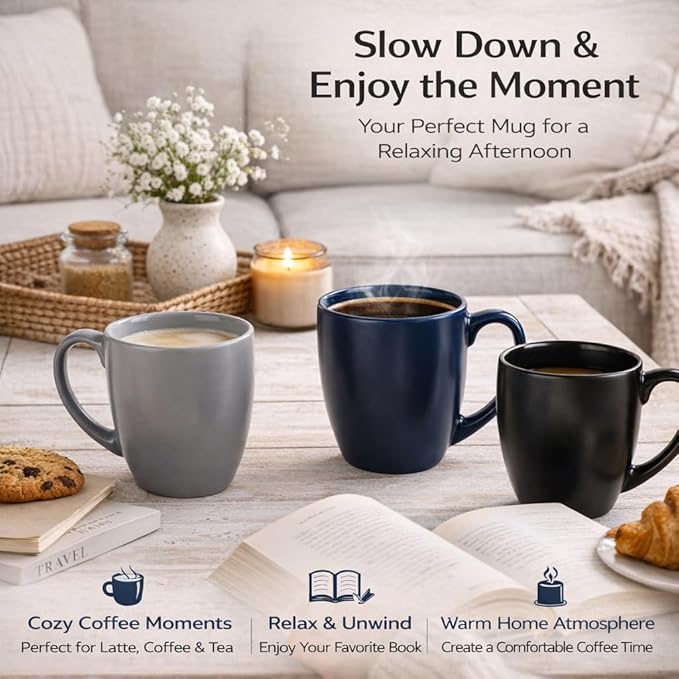 GBhome 12oz Coffee Mugs Set of 6,Ceramic Coffee Mugs for Man, Woman, Dad, Mom, Modern Coffee Mugs Set with handle for Tea/Latte/Cappuccino/Milk/Cocoa. Dishwasher&Microwave Safe,Multi-Color