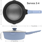 10 Inch Deep Frying Pan Skillet Nonstick with Lid, 4 QT Non Stick Saute Pan, Non Toxic Cookware, Induction Compatible, Detachable Handle, Oven Safe, PTFE & PFAS-Free, Blue