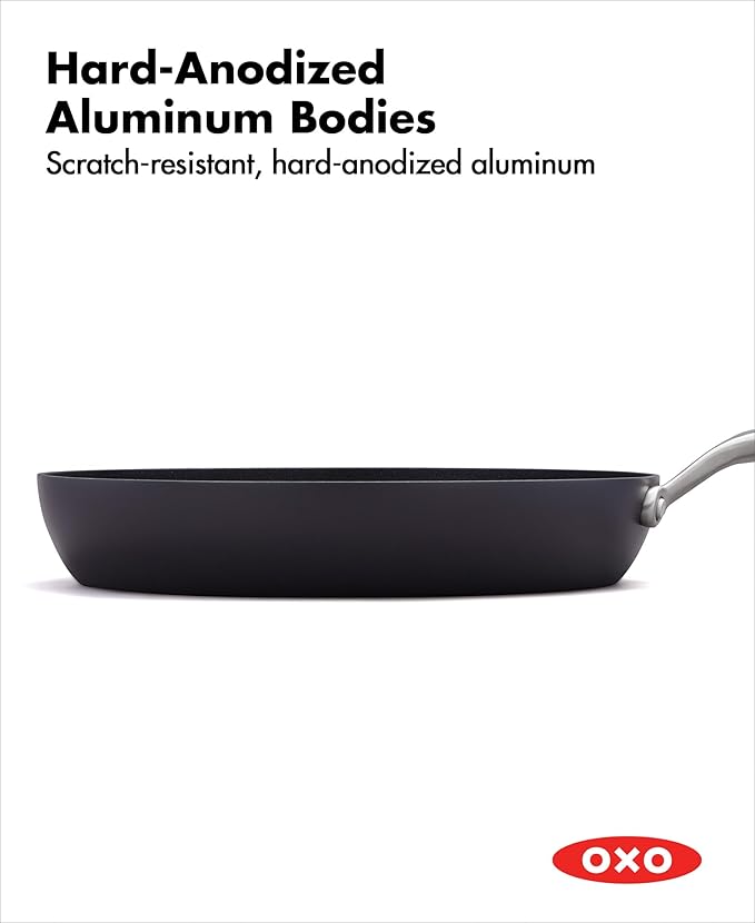 OXO Professional 12" Frying Pan Skillet, Hard Anodized Ceramic Nonstick Cookware PFAS-Free, Induction Suitable, Stainless Steel Handles, Diamond Reinforced Coating, Dishwasher Safe, Oven Safe, Black