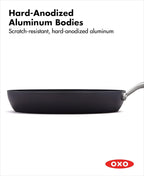 OXO Professional 12" Frying Pan Skillet, Hard Anodized Ceramic Nonstick Cookware PFAS-Free, Induction Suitable, Stainless Steel Handles, Diamond Reinforced Coating, Dishwasher Safe, Oven Safe, Black
