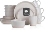 Stone Lain Jules Stoneware 16-Piece Dinnerware Set, Plates and Bowls, Service for 4, Off White, Microwave & Dishwasher Safe