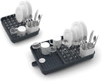 Joseph Joseph Extendable Dish Drying Rack with Expanding Dual Parts, Non-Scratch, Movable Silverware Drainer & Drainage Spout, Grey