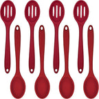 ELANE 8 Pcs Silicone Cooking Spoons Set,Mixing Spoons for Cooking Spoons for Nonstick Cookware Silicone Serving Spoons,Mixing Spoons for Cooking (Red)