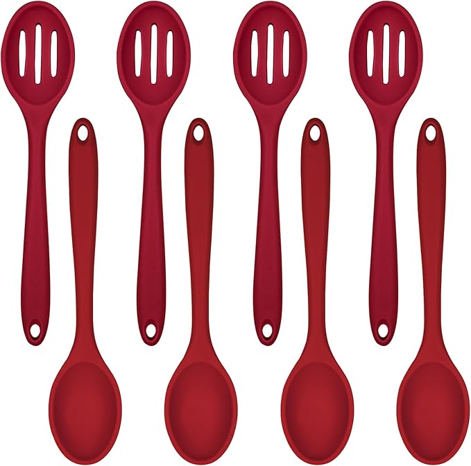 ELANE 8 Pcs Silicone Cooking Spoons Set,Mixing Spoons for Cooking Spoons for Nonstick Cookware Silicone Serving Spoons,Mixing Spoons for Cooking (Red)