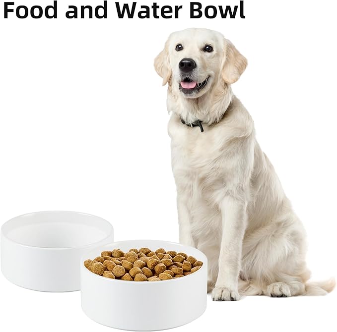 Havniva Non-Slip 8.2inch Ceramic Dog Food and Water Bowl for Large Breed Dogs, Pet Bowl for Replacement (Single Bowl, White)