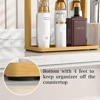 PEKER Bamboo Bathroom Organizer Countertop – Small Vanity Storage Shelf for Makeup, Perfume, Skincare – Natural Cosmetics Display Rack for Dresser, Sink, Kitchen – Natural