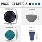Supernal 32pcs Wheat Straw Dinnerware Sets,Plastic Plates and Bowls Sets for 8,Unbreakable Plates and Bowls Sets Dishwasher Safe Fun Colors Perfect for Cooking Family Camping Picnics