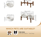 Havniva Ceramic 1.2 Cup Raised Slow Feeder Dog Bowl Set, Elevated 6.1inch Bowl and 7.3inch Slow Feeder Dish with Acacia Wood Stand for Small and Medium Dogs (2 x Reactived Glaze -White+ Stand)
