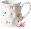 Ceramic Cute Coffee Mug,14 oz Pretty Mug,Unique Coffee Mug (Bows).Ceramic Mug For Women,Hand-Painted Coffee Cup
