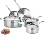 Stainless Steel Cookware Set, 5-ply cookware，8-Piece Pots and Pans Set, 316L Professional Grade, Oven and Broiler Safe to 650°F, Dishwasher Safe, Durable, Induction Compatible, Silver