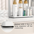 PEKER Bamboo Bathroom Organizer Countertop – Small Vanity Storage Shelf for Makeup, Perfume, Skincare – Natural Cosmetics Display Rack for Dresser, Sink, Kitchen –White