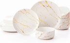 Pokini White Gold Splash Dinnerware Sets, 12 Pieces Fine China Marble Plates and Bowls Sets, Modern Porcelain Dish Set for 4, Luxury Dinner Set for Formal Dinners and Weddings