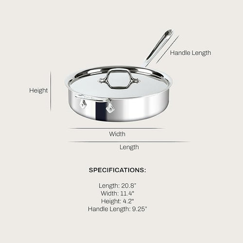 All-Clad D3® Stainless Steel 4 Quart Saute Pan With Lid- Made in the USA- The Original Bonded Professional Cookware- Oven Safe & Induction Compatible