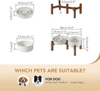 Havniva Ceramic 1.2 Cup Raised Slow Feeder Dog Bowl Set, Elevated 6.1inch Bowl and 7.3inch Dish with Acacia Wood Stand for Small and Medium Dog(2 x Reactived Glaze -White+ Stand)