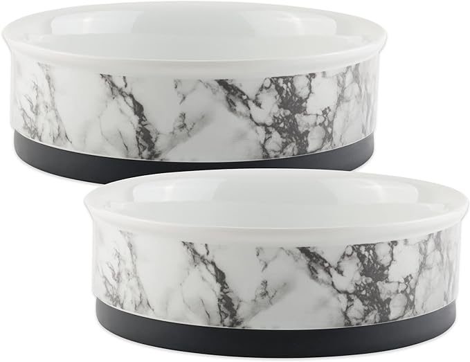 Bone Dry Pet Bowl Collection Ceramic Set, Large, Marble, 2 Count, White