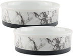 Bone Dry Pet Bowl Collection Ceramic Set, Large, Marble, 2 Count, White