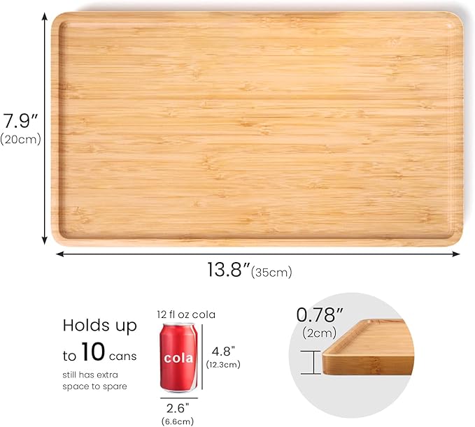 VERTORGAN Bamboo Serving Tray,13.8x7.9 Inch Decorative Trays Platter for Coffee Table,Living Room,Bar,Party,Mini Charcuterie Boards Cheese Board,Home Decor（Natural）