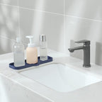 MicoYang Silicone Bathroom Soap Dishes with Drain Spout-Kitchen Sink Organizer,Sponge Holder,Dish Soap Tray,Perfect for Dispenser,Scrubber,Bottle,Cup on Sink or Counter-Navy Blue 12"×4"